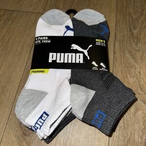 Puma Men's Training Quarter Crew Socks 6 Pair Size Sock 10-12 Shoe 8-12 NWT